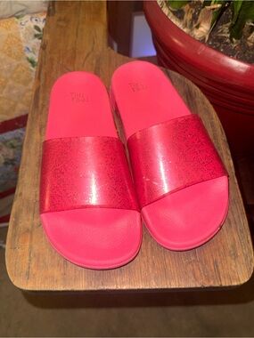 Time and Tru Hot Pink Glitter Slide Sandals